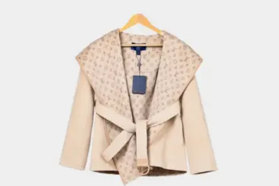 LV Reversible Signature Short Hooded Wrap Coat Light Brown