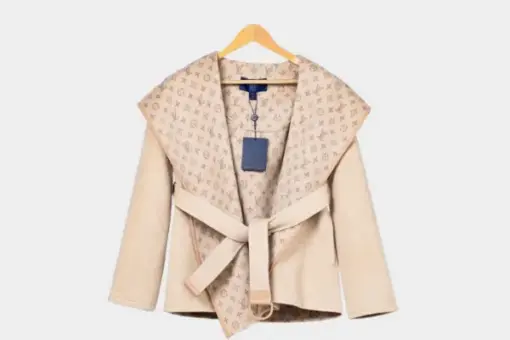 LV Reversible Signature Short Hooded Wrap Coat Light Brown