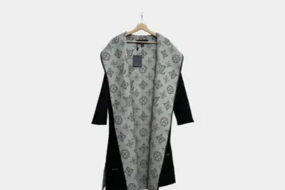 LV Long Wool Coat Black with Logo Interior Design