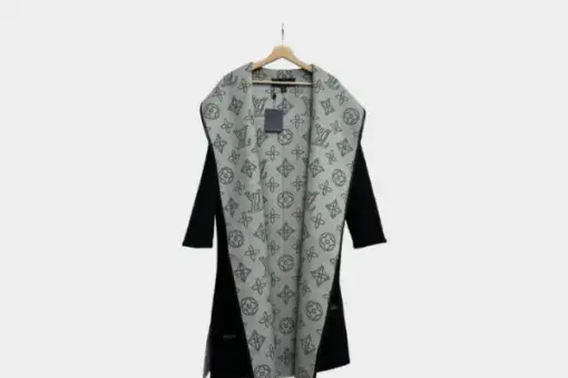 LV Long Wool Coat Black with Logo Interior Design