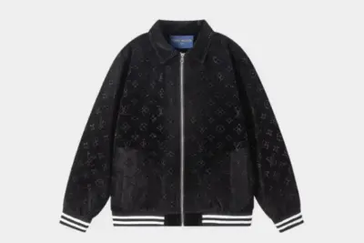 LV Monogram Debossed Suede Tracksuit Jacket Black