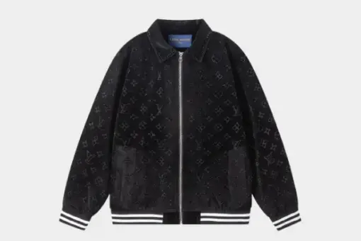 LV Monogram Debossed Suede Tracksuit Jacket Black