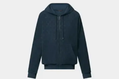 LV Monogram French Terry Zip-Through Hoodie Dark Navy