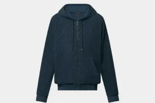 LV Monogram French Terry Zip-Through Hoodie Dark Navy