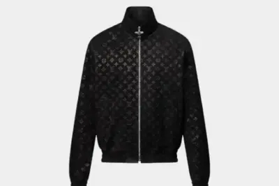 LV Monogram Debossed Leather Tracksuit Jacket Noir