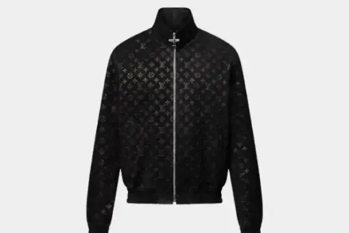 LV Monogram Debossed Leather Tracksuit Jacket Noir