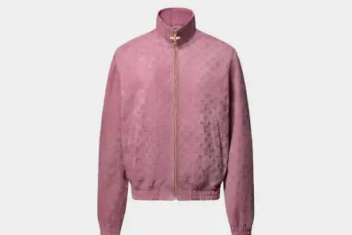 LV Monogram Debossed Leather Tracksuit Jacket Wistful Mauve