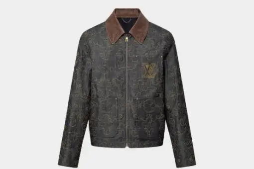 LV Embroidered Denim Jacket Brown