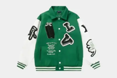 LV Graphics Leather Varsity Jacket Green/White