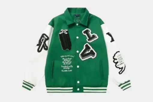 LV Graphics Leather Varsity Jacket Green/White