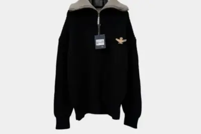LV Chunky Wool Half Zip Pullover Black