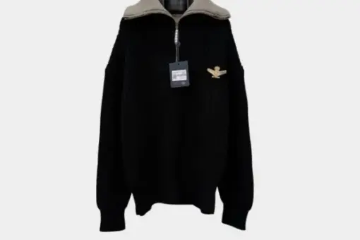 LV Chunky Wool Half Zip Pullover Black