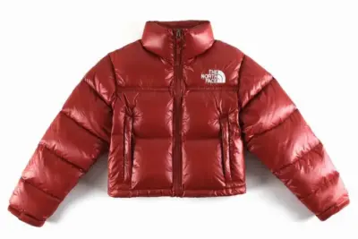 The North Face Nuptse Cropped Puffer Jacket Burgundy