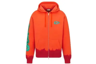 Dior x KAWS Hooded Sweatshirt Orange and Red Cotton Fleece