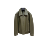 Bottega Veneta Olive Green Bomber Jacket – Luxury Intrecciato Collar Leather Jacket
