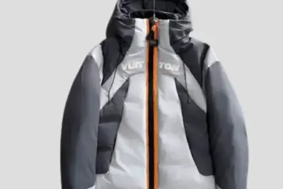 LV Technical Down Ski Jacket Gray Tones Orange Zipper