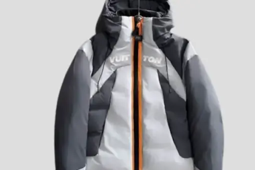 LV Technical Down Ski Jacket Gray Tones Orange Zipper