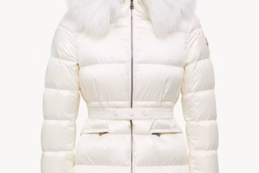 Moncler Boed Hooded Shearling-Trimmed Short Down Jacket White