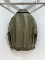 Bottega Veneta Olive Green Bomber Jacket – Luxury Intrecciato Collar Leather Jacket - Image 2