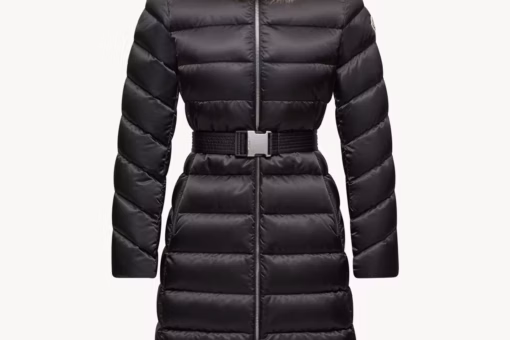 Moncler Leersie Hooded Shearling-Trimmed Long Down Jacket Black