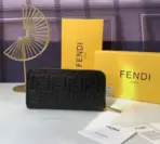 Fendi Zucca Two Tone Zip Around Wallet Black