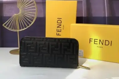 Fendi Zucca Two Tone Zip Around Wallet Black