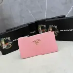 Prada Blue Bi-Fold Zip Wallet Pink