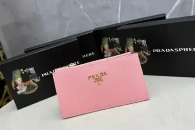 Prada Blue Bi-Fold Zip Wallet Pink