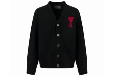 Ami Paris Heart Shaped Cardigan Wool Sweater Black