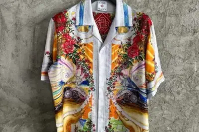 Casablanca Short-Sleeve Cuban Collar Silk Shirt Vintage Car