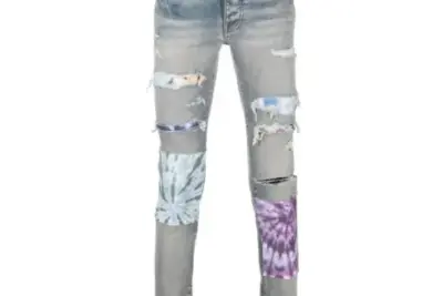 AMIRI Tie Dye Art Patch Skinny Jeans Fade White