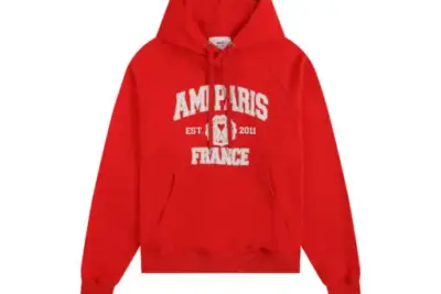 Ami Paris Logo Print Hoodie Red