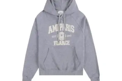 Ami Paris Logo Print Hoodie Gray