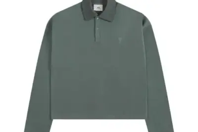 Ami Long Sleeve Polo Shirt Sage Green