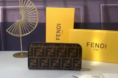 Fendi Zucca Two Tone Zip Around Wallet