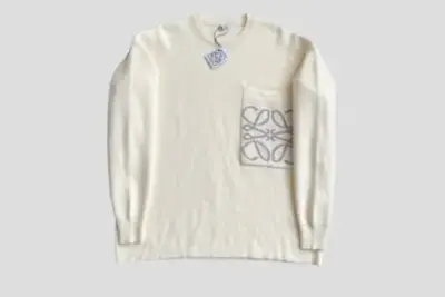 Loewe Anagram-Intarsia Cotton-Blend Jumper In Soft White With A Chest Patch Pocket