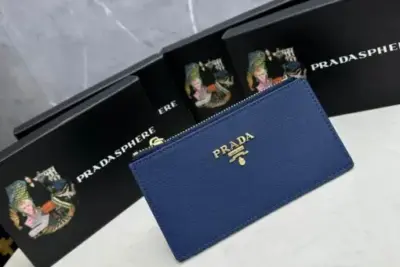 Prada Blue Bi-Fold Zip Wallet Navy Blue