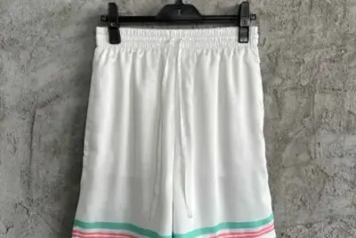 Casablanca Tennis Club Icon Pastelle Silk Shorts White