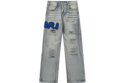 Amiri Denim Jeans Gray Wiith Blue Monogram