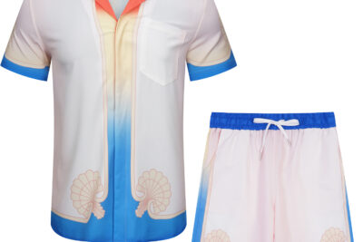 Casablanca Signature Blue Collar Cream Half Sleeves Shirt Set