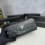 Prada Large Triangle-Motif Leather Wallet Black