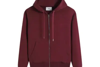 Ami Paris Ami De Coeur Zip-Up Hoodie Maroon