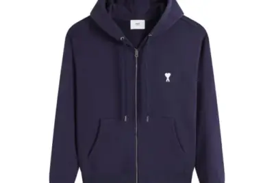 Ami Paris Ami De Coeur Zip-Up Hoodie Navy Blue
