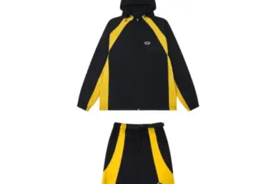 Corteiz Spring Windbreaker Jacket Shorts Set Black Yellow