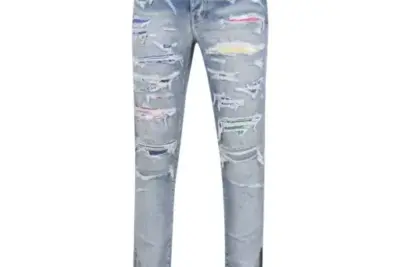 Amiri Indigo Rainbow Patch Jeans Fade White