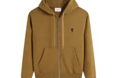 Ami Paris Ami De Coeur Zip-Up Hoodie Beige