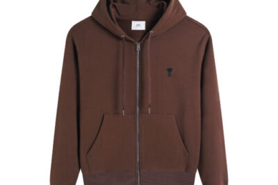 Ami Paris Ami De Coeur Zip-Up Hoodie Brown