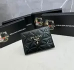 Prada Diamond Quilted Compact Wallet Black