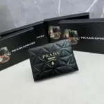 Prada Diamond Quilted Compact Wallet Black