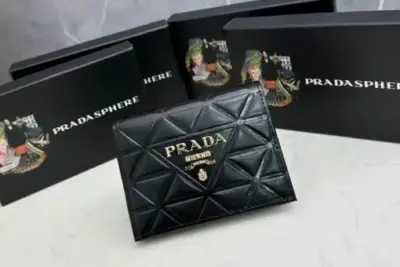 Prada Diamond Quilted Compact Wallet Black